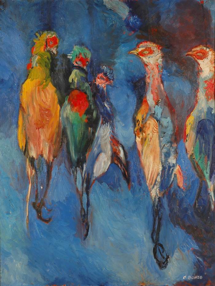 "Les Faisans pendus", huile sur toile, 16 x 89 cm, 1962.